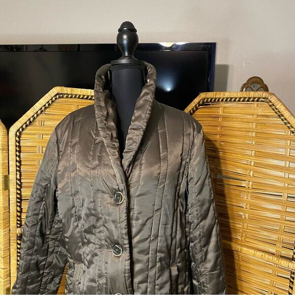 Chico's olive Green Puffer Jacket with Quilted Design 2 Medium button down - Picture 8 of 9